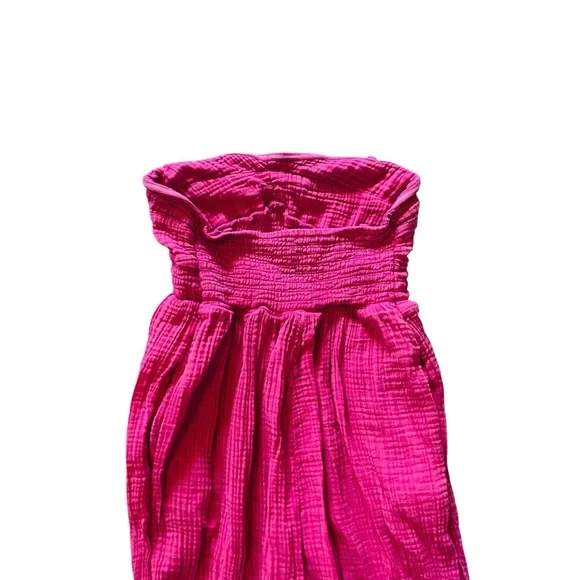 The Bethany Jumpsuit / Anthropologie Pink Cropped Wide Leg Strapless - Picture 4 of 7